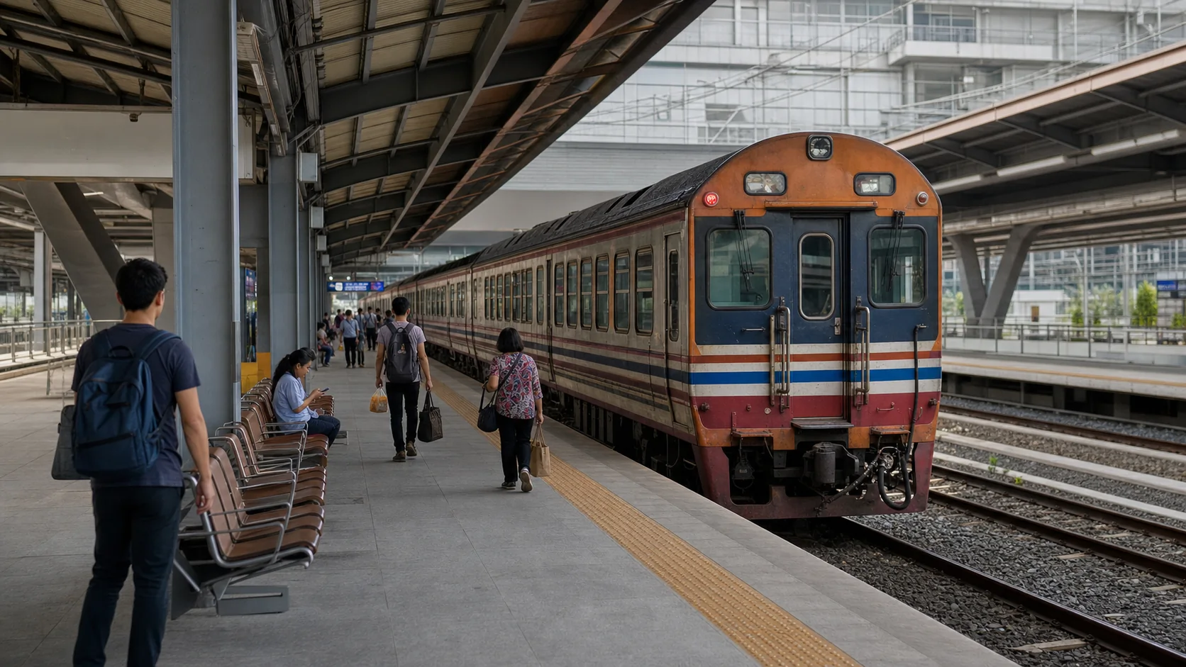 Regionalzug am Bahnsteig des Krung Thep Aphiwat Terminals in Bangkok